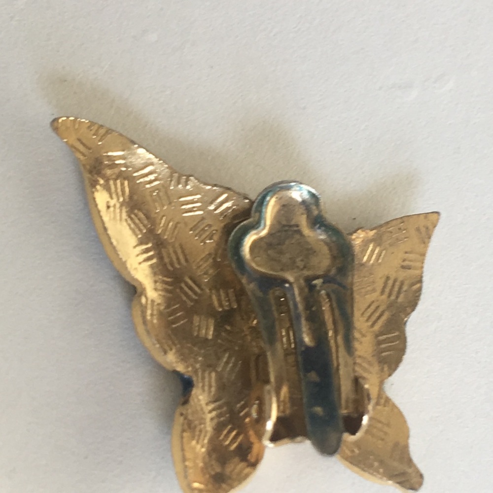 Vintage cloisonné butterfly clip earrings - Picture 2 of 2